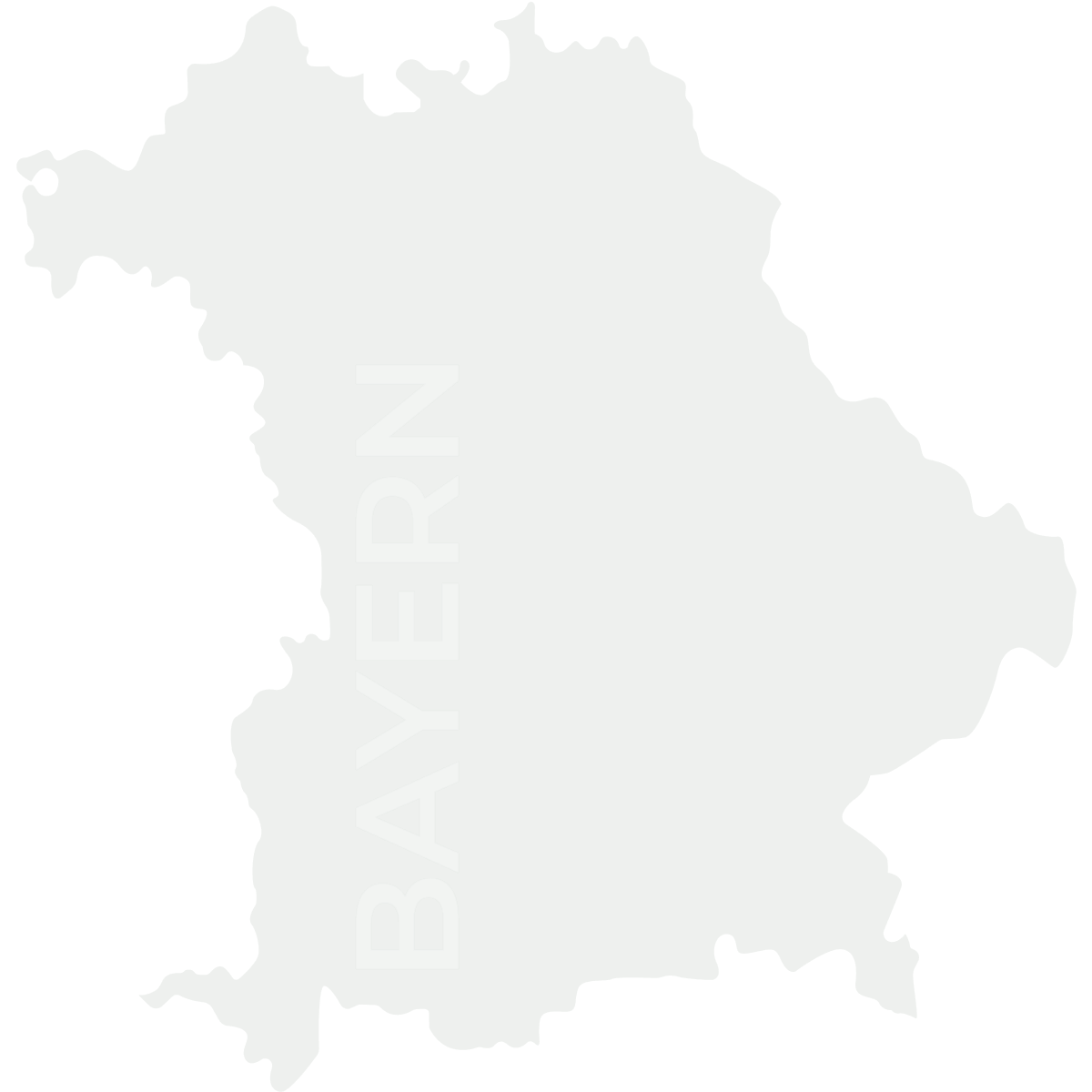 Karte von Bayern mit markierten Städten Nürnberg, Hof und München